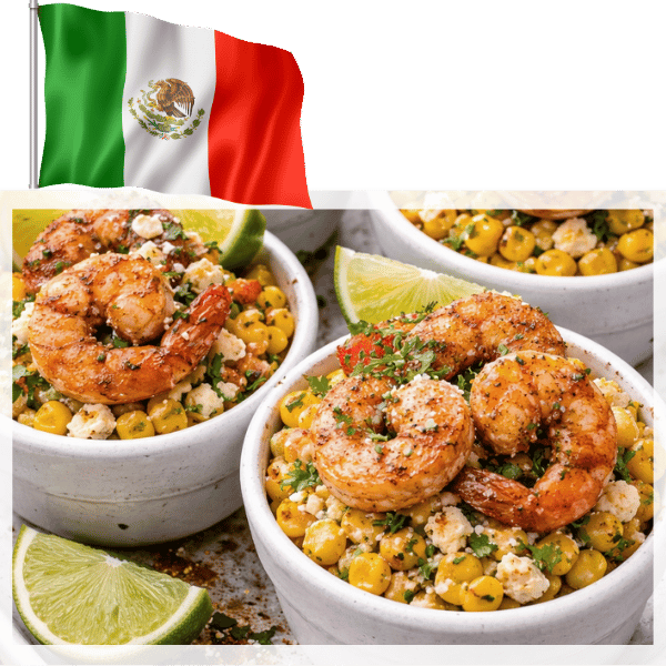 Mexican elote shrimp bowls with lime